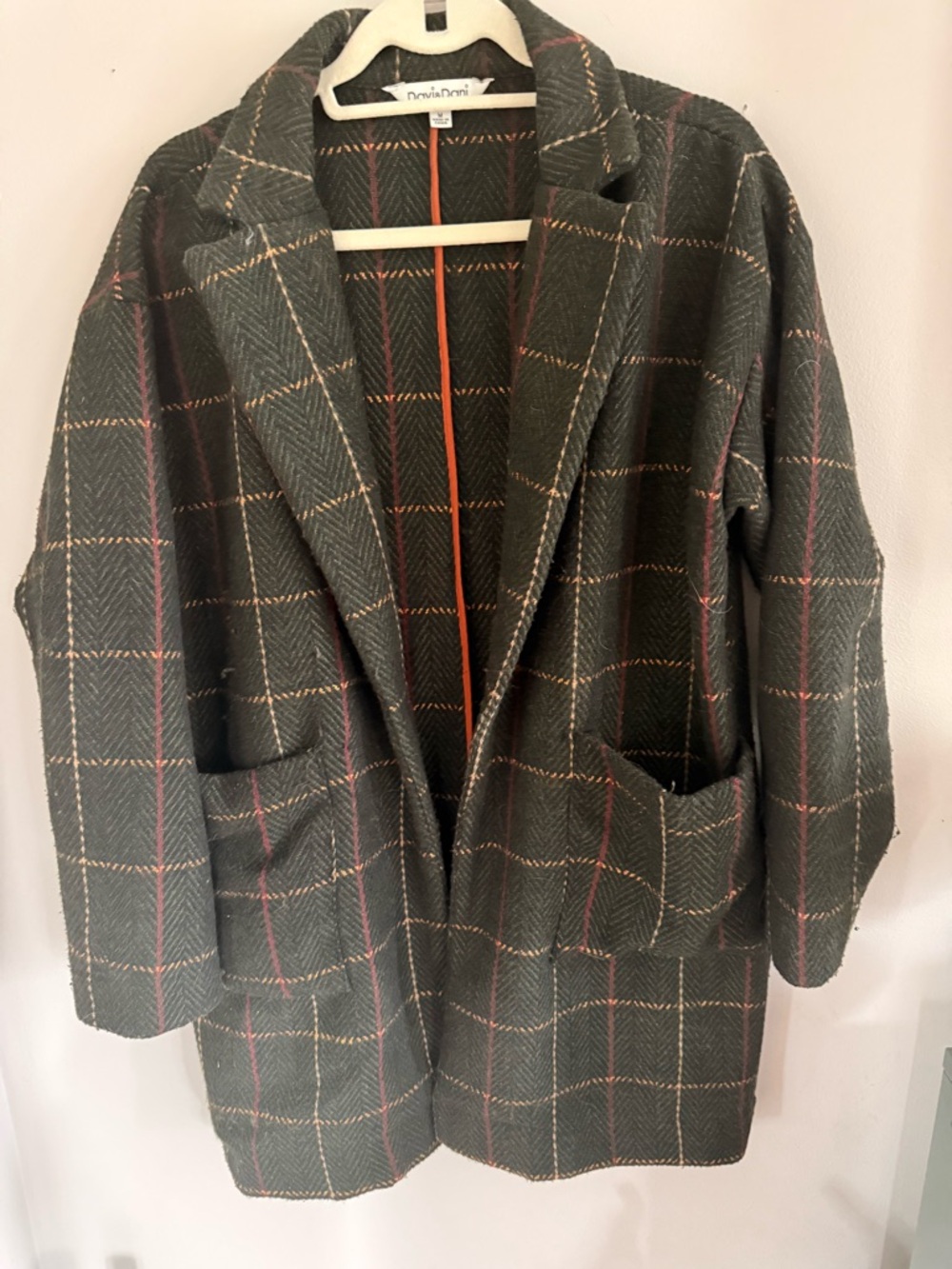 DAVI & DANI Dark Green Windowpane Plaid Blazer